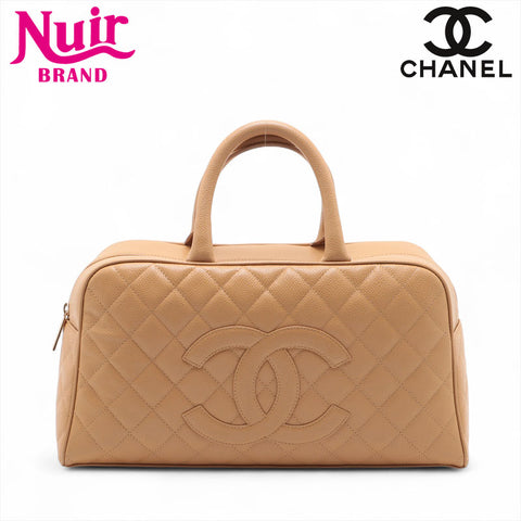 CHANEL No. 8 2003-2004 Caviar Skin Matelasse Bowling Large COCO Mark Handbag beige WS15675