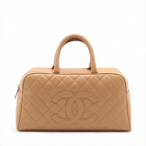 CHANEL No. 8 2003-2004 Caviar Skin Matelasse Bowling Large COCO Mark Handbag beige WS15675