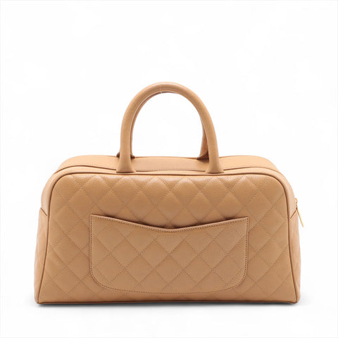 CHANEL No. 8 2003-2004 Caviar Skin Matelasse Bowling Large COCO Mark Handbag beige WS15675