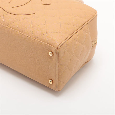 CHANEL No. 8 2003-2004 Caviar Skin Matelasse Bowling Large COCO Mark Handbag beige WS15675