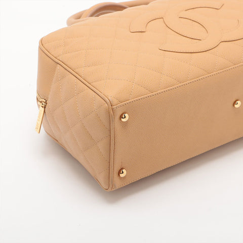 CHANEL No. 8 2003-2004 Caviar Skin Matelasse Bowling Large COCO Mark Handbag beige WS15675