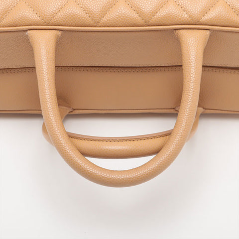 CHANEL No. 8 2003-2004 Caviar Skin Matelasse Bowling Large COCO Mark Handbag beige WS15675