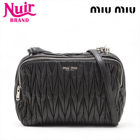Miu Miu Matelasse Nappa Leather Chain Shoulder Bag black WS15676