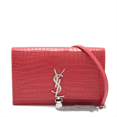 YVES SAINT LAURENT Embossed Leather Kate Shoulder Bag Red WS15678