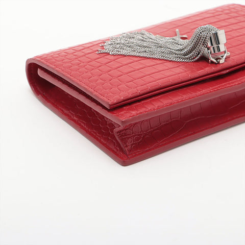 YVES SAINT LAURENT Embossed Leather Kate Shoulder Bag Red WS15678