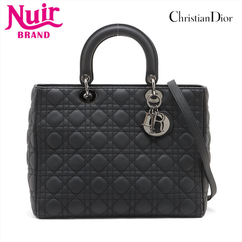 Christian Dior Large 2-way Lady Dior Silver Metal Matte Handbag black WS15680
