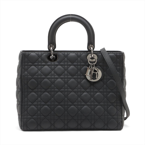 Christian Dior Large 2-way Lady Dior Silver Metal Matte Handbag black WS15680