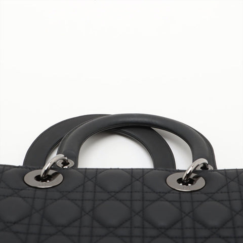Christian Dior Large 2-way Lady Dior Silver Metal Matte Handbag black WS15680