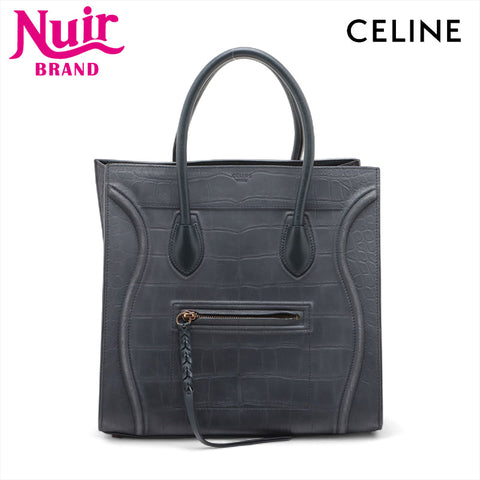 CELINE Embossed Leather Phantom Luggage Handbag Navy WS15684