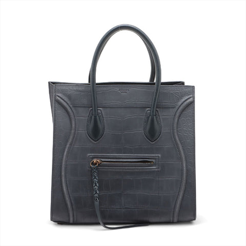 CELINE Embossed Leather Phantom Luggage Handbag Navy WS15684
