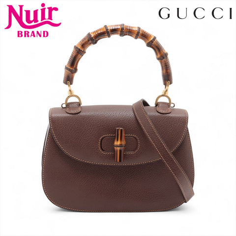 GUCCI Bamboo 2way leather Handbag Brown WS15685