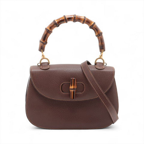 GUCCI Bamboo 2way leather Handbag Brown WS15685