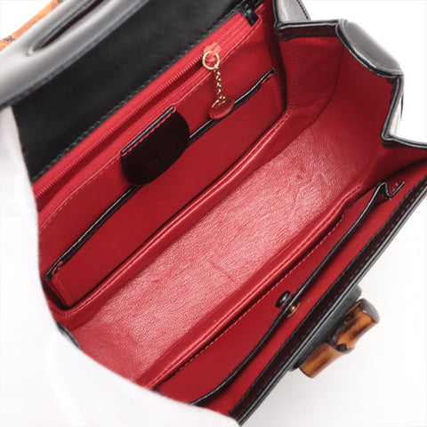 GUCCI Bamboo 2way leather Handbag black WS15686