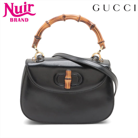 GUCCI Bamboo 2way leather Handbag black WS15686