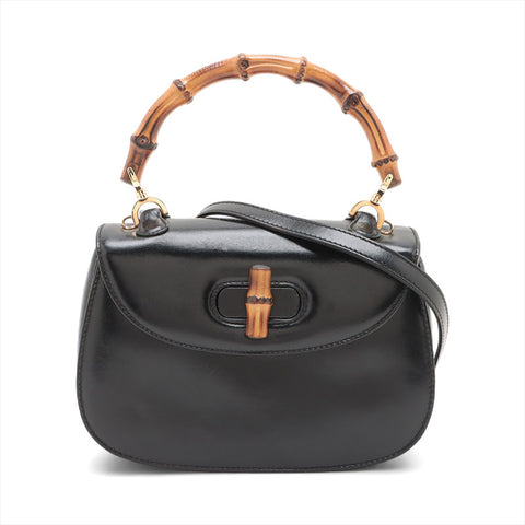 GUCCI Bamboo 2way leather Handbag black WS15686