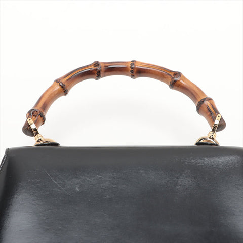 GUCCI Bamboo 2way leather Handbag black WS15686