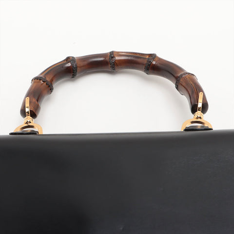 GUCCI Bamboo 2way leather Handbag black WS15687