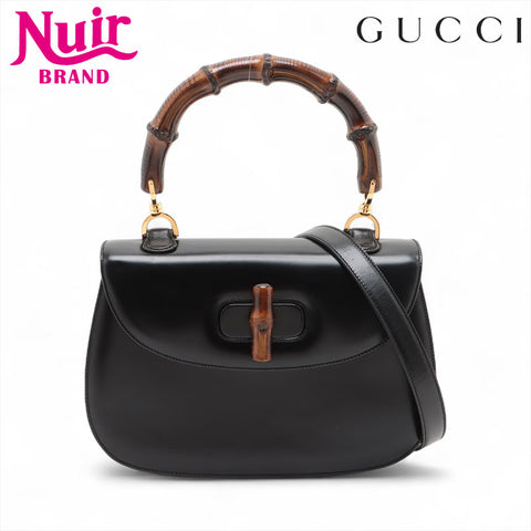 GUCCI Bamboo 2way leather Handbag black WS15687