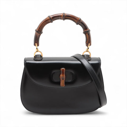 GUCCI Bamboo 2way leather Handbag black WS15687