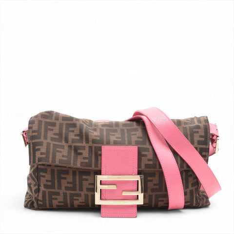 FENDI Zucca Mamma 2way Pink Shoulder Bag Brown WS15691