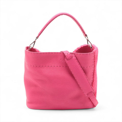 FENDI Mouton Selleria Leather Handbag pink WS15697