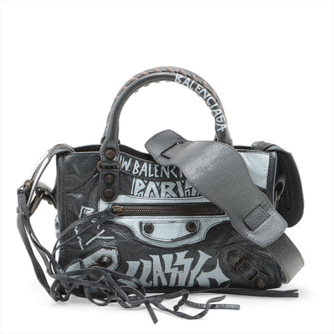 BALENCIAGA Mini City Graffiti Paint 2way Handbag black WS15702
