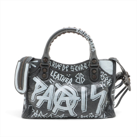 BALENCIAGA Mini City Graffiti Paint 2way Handbag black WS15702