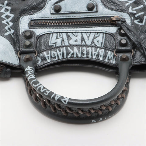 BALENCIAGA Mini City Graffiti Paint 2way Handbag black WS15702