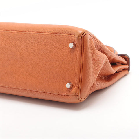 HERMES ◻︎H stamped Kelly 28, made in 2004, Silver Metal Handbag Orange WS15707