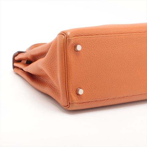 HERMES ◻︎H stamped Kelly 28, made in 2004, Silver Metal Handbag Orange WS15707