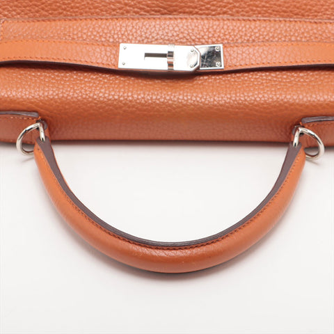 HERMES ◻︎H stamped Kelly 28, made in 2004, Silver Metal Handbag Orange WS15707
