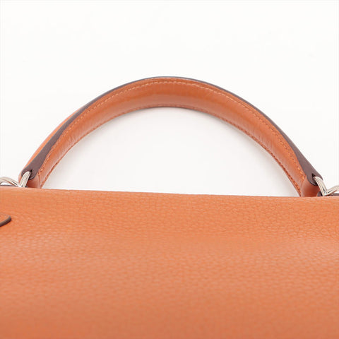 HERMES ◻︎H stamped Kelly 28, made in 2004, Silver Metal Handbag Orange WS15707