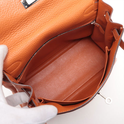 HERMES ◻︎H stamped Kelly 28, made in 2004, Silver Metal Handbag Orange WS15707