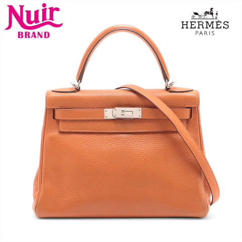 HERMES ◻︎H stamped Kelly 28, made in 2004, Silver Metal Handbag Orange WS15707
