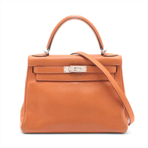 HERMES ◻︎H stamped Kelly 28, made in 2004, Silver Metal Handbag Orange WS15707