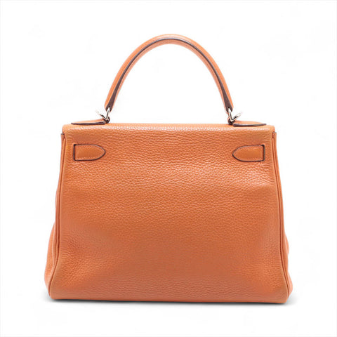 HERMES ◻︎H stamped Kelly 28, made in 2004, Silver Metal Handbag Orange WS15707