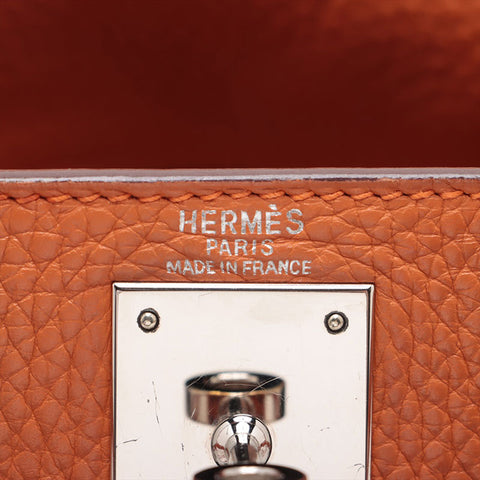 HERMES ◻︎H stamped Kelly 28, made in 2004, Silver Metal Handbag Orange WS15707