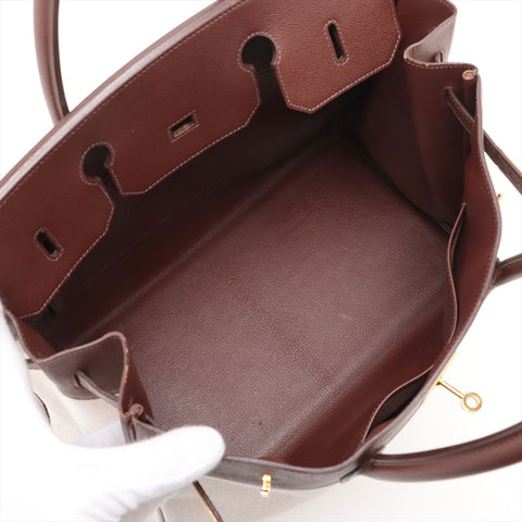 HERMES ◻︎B Stamp 1998 Birkin 40 Toile Epsom Gold Metal Canvas Leather Handbag Havana Brown WS15709
