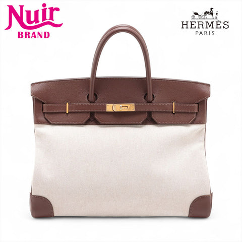 HERMES ◻︎B Stamp 1998 Birkin 40 Toile Epsom Gold Metal Canvas Leather Handbag Havana Brown WS15709