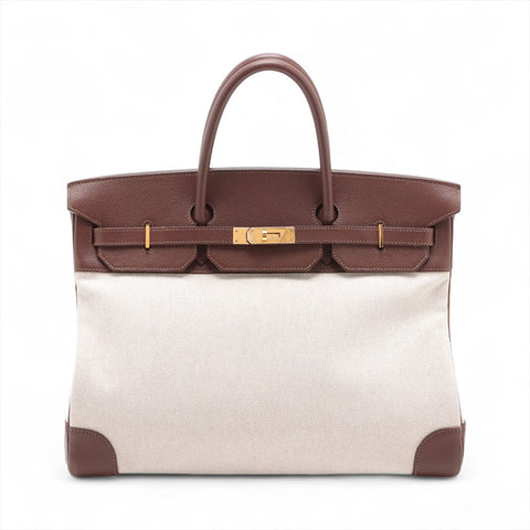 HERMES ◻︎B Stamp 1998 Birkin 40 Toile Epsom Gold Metal Canvas Leather Handbag Havana Brown WS15709