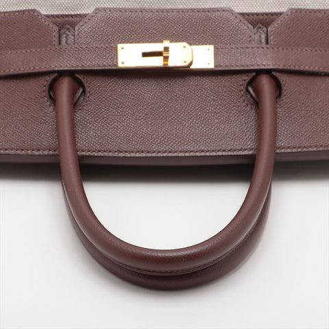 HERMES ◻︎B Stamp 1998 Birkin 40 Toile Epsom Gold Metal Canvas Leather Handbag Havana Brown WS15709