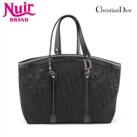 Christian Dior Trotter flower embroidery Handbag black WS15712