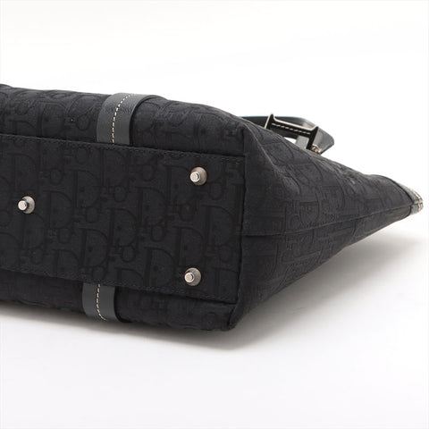 極美品 クリスチャンディオール Christian Dior トロッター フラワー刺繍 ハンドバッグ ブラック WS15712
