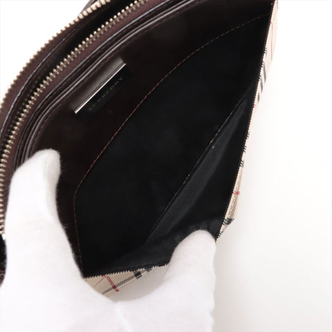 BURBERRY Check Canvas Shoulder Bag Brown WS15713