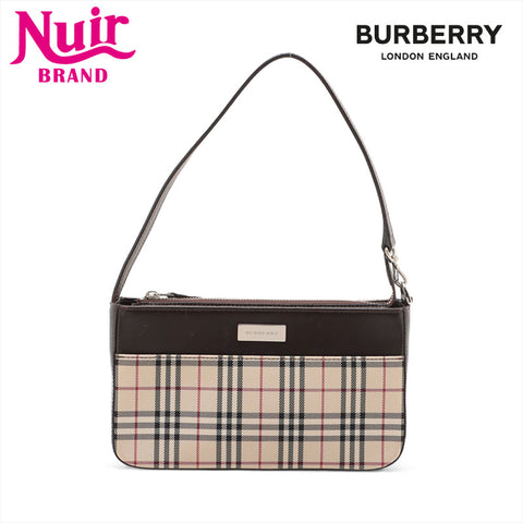 BURBERRY Check Canvas Shoulder Bag Brown WS15713