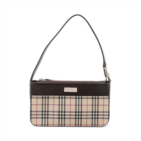 BURBERRY Check Canvas Shoulder Bag Brown WS15713