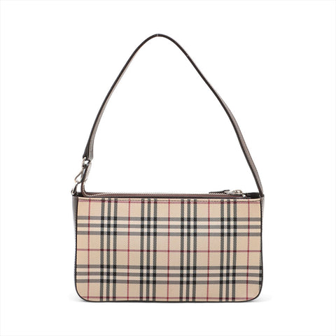 BURBERRY Check Canvas Shoulder Bag Brown WS15713