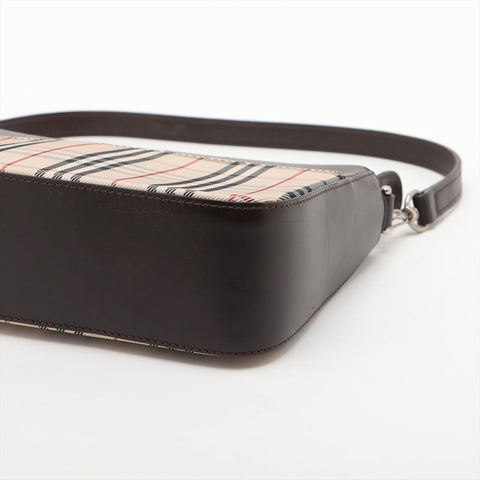 BURBERRY Check Canvas Shoulder Bag Brown WS15713