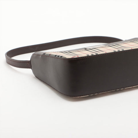 BURBERRY Check Canvas Shoulder Bag Brown WS15713