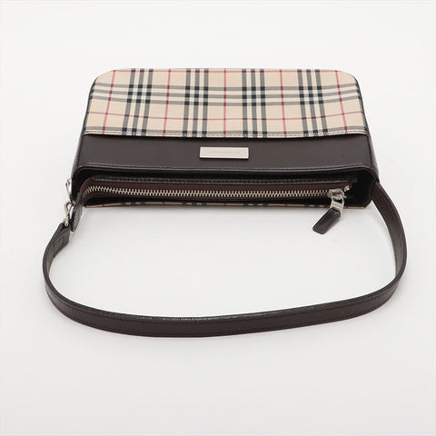 BURBERRY Check Canvas Shoulder Bag Brown WS15713